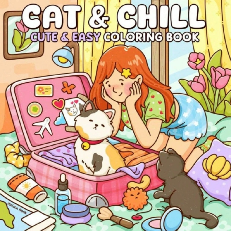 Adult Coloring Book Stress Relief - Livre de coloriage chat & fille
