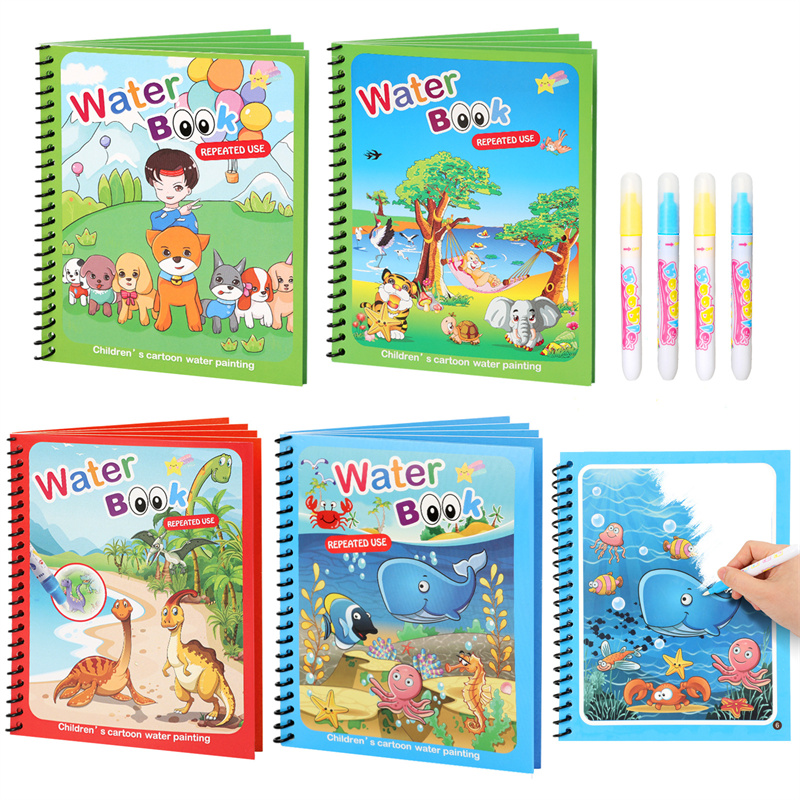 Reusable Water Magic Coloring Book - Jouets Montessori, livre de coloriage réutilisable,