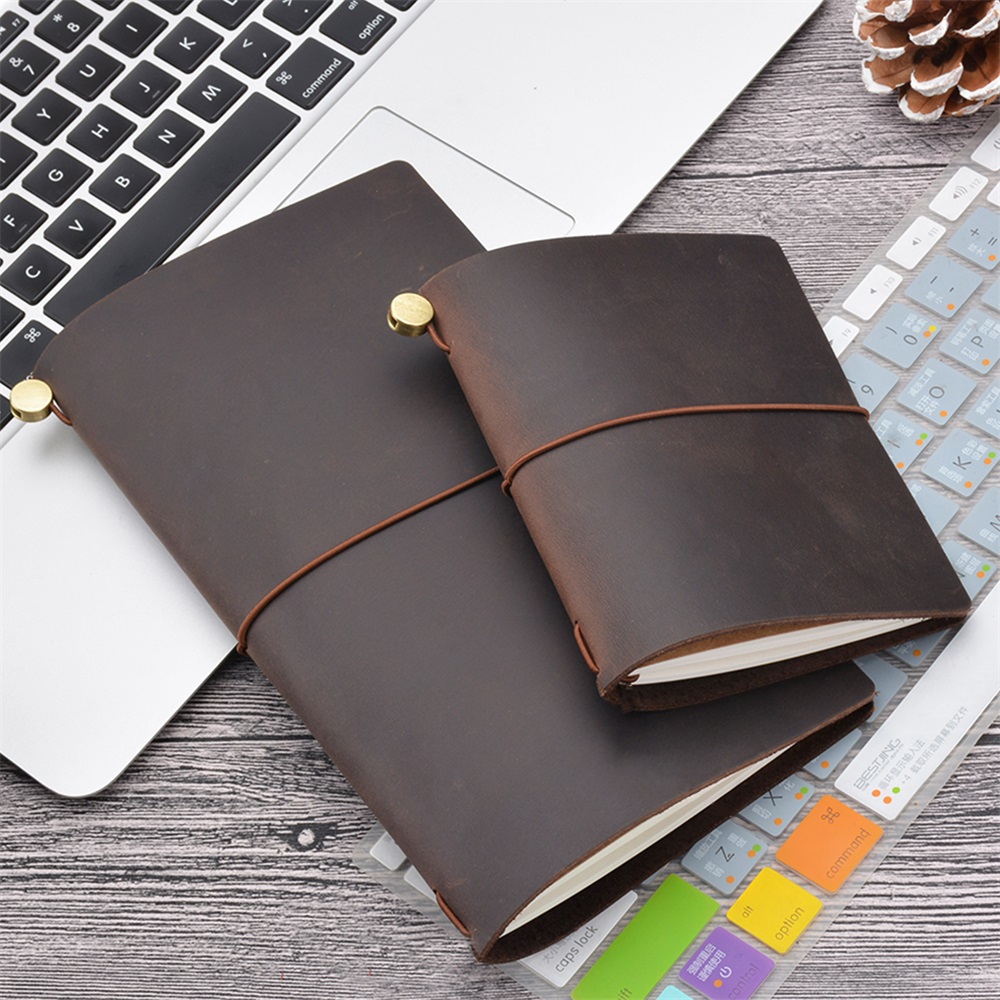 Vintage Leather Journal Notebook - Carnet de voyage en cuir véritable,