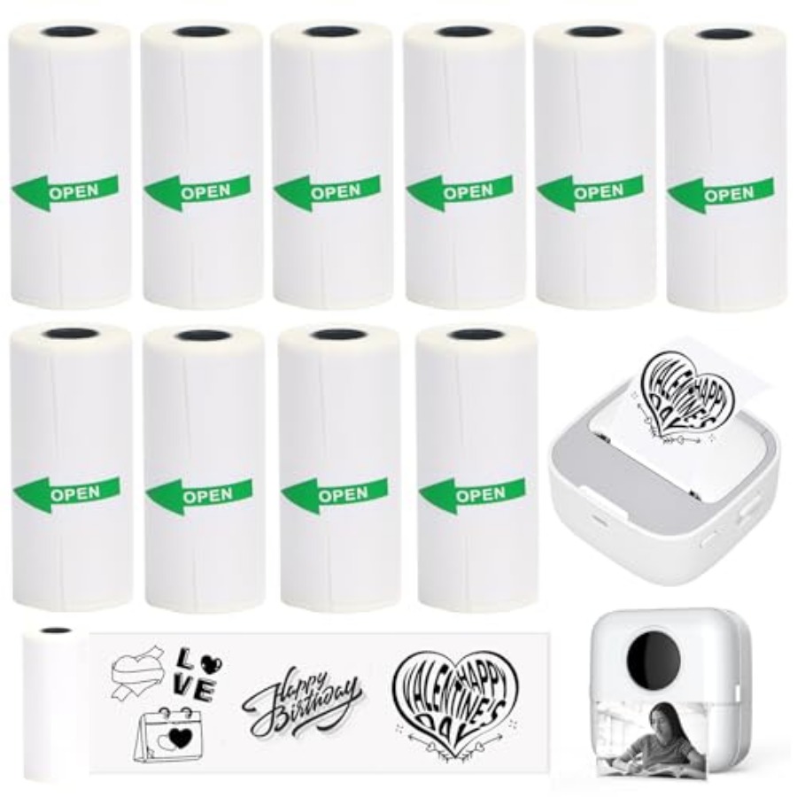 Mini Pocket Thermal Printer Paper Roll - 10 rouleaux de papier autocollant thermique