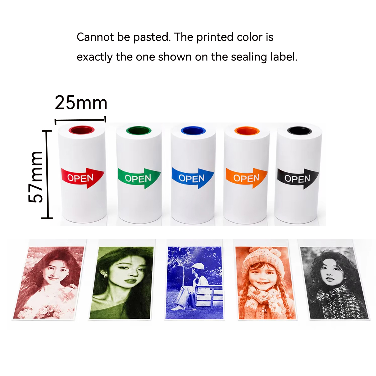 Mini Pocket Thermal Printer Paper Roll - Rouleau de papier thermique blanc/couleur 57x25mm