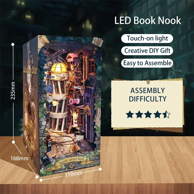 Rétro bricolage magique nuit a - Diy Wooden Book Nook Kit Shelf Insert avis et prix